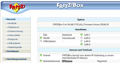 Fritzbox Startmenü